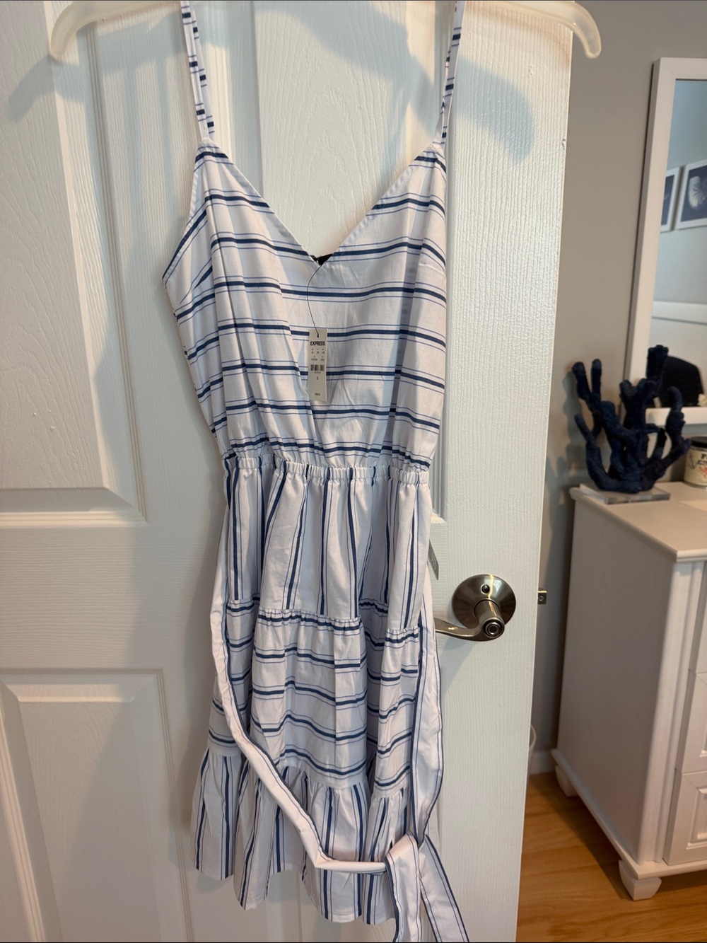 Express Striped Blue and White Tiered Sundress! Size Small!